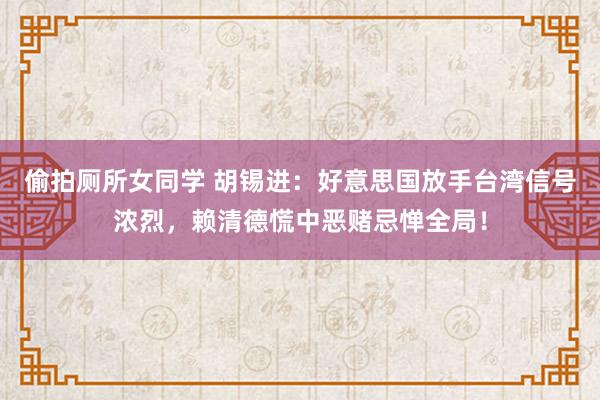 偷拍厕所女同学 胡锡进：好意思国放手台湾信号浓烈，赖清德慌中恶赌忌惮全局！